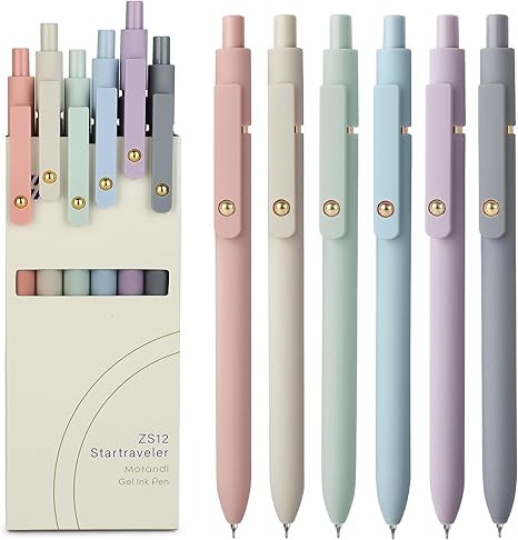 FIOVER Bolígrafos de gel, 6 unidades de tinta negra de punta fina de 0.028 in, bolígrafos de es... | Amazon (US)