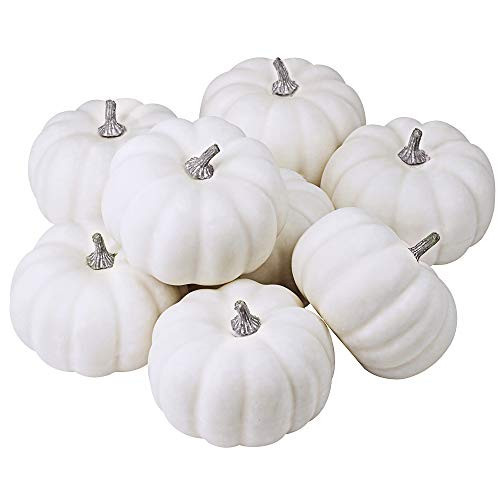 BESTTOYHOME 8 Pcs Realistic 4" Fall Harvest Small Off White Mini Artificial Pumpkins for Halloween, Fall and Thanksgiving Decorating | Amazon (US)