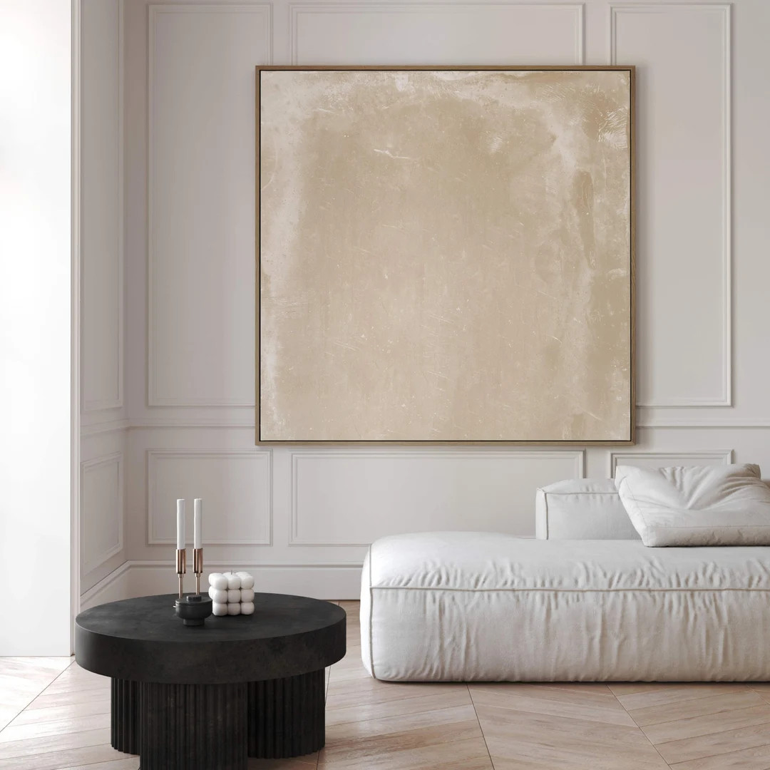 Beige Square Canvas Wall Art, Canvas Print, Abstract Art, Minimalist, Large Wall Art, Living Room... | Etsy (US)