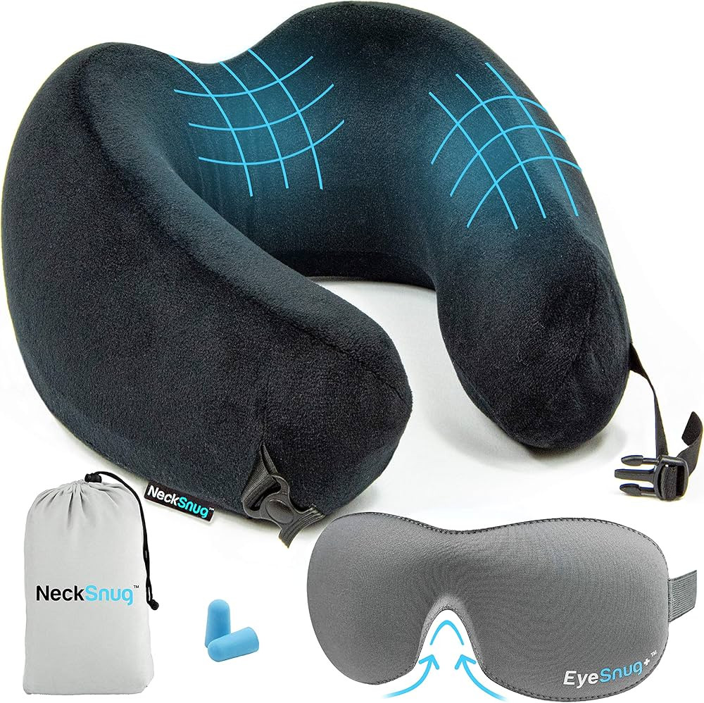 NeckSnug 4-in-1 Sleep Set - 100% Memory Foam Neck Travel Pillow with 3D Contoured Sleep Mask. Airpla | Amazon (US)