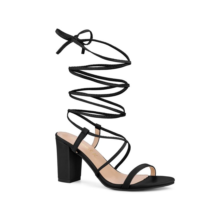 Allegra K Women's Strappy One Strap Lace Up Chunky Heel Sandals | Walmart (US)