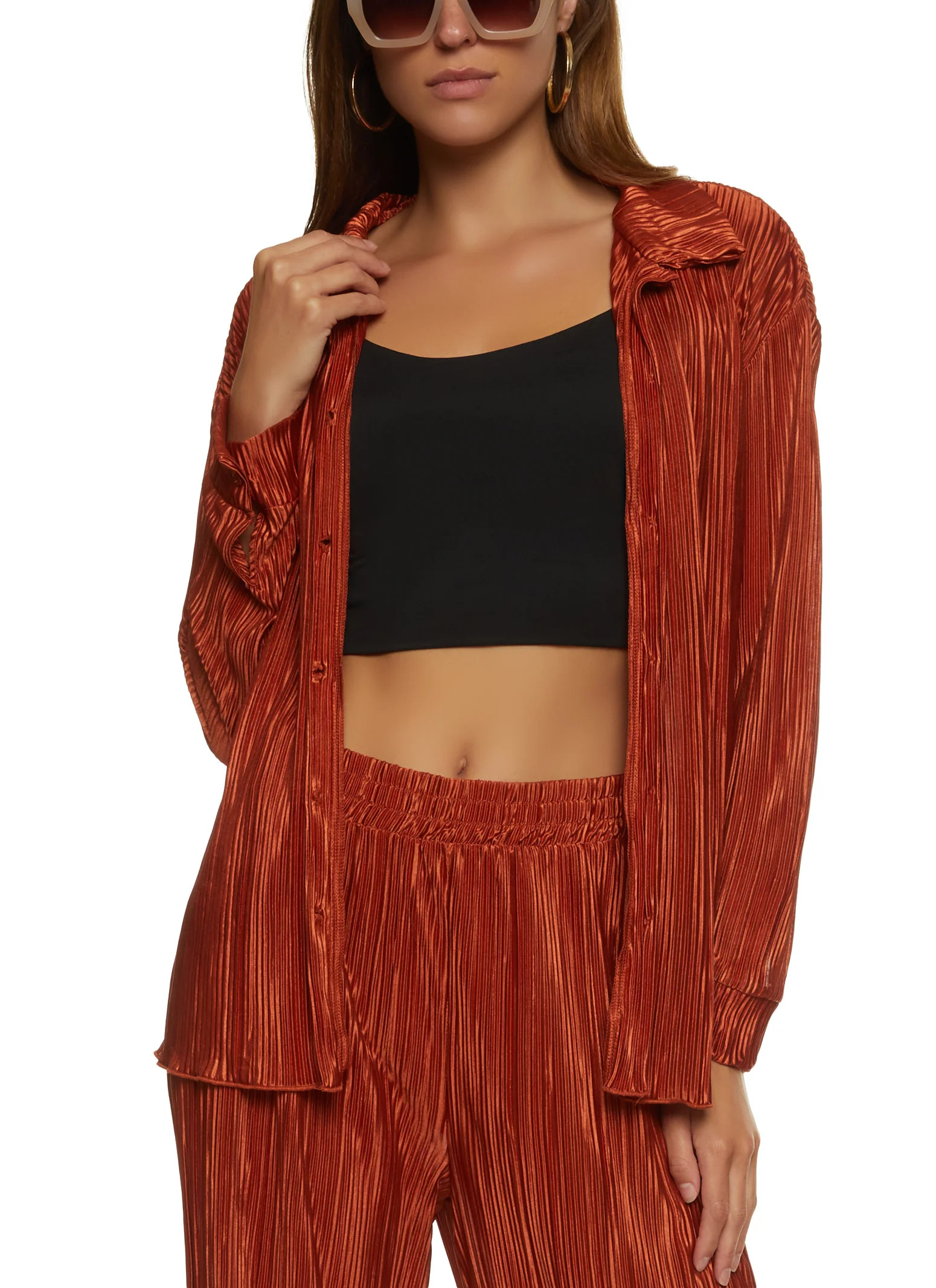 Solid Plisse Button Front Shirt | Rainbow Shops