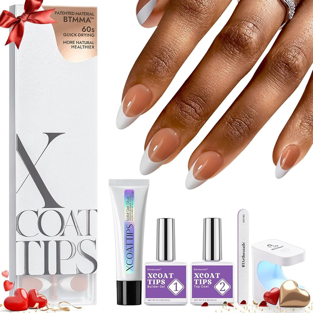 BTArtboxnails French XCOATTIPS Nail Kit - Brown Medium Almond French Tip Press on Nails Fake Nail... | Amazon (US)