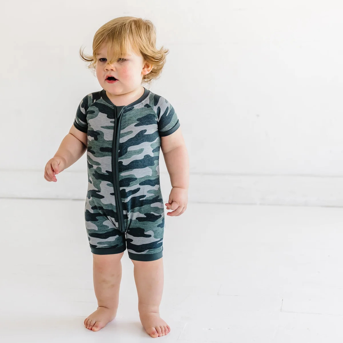 Vintage Camo Shorty Romper | Little Sleepies