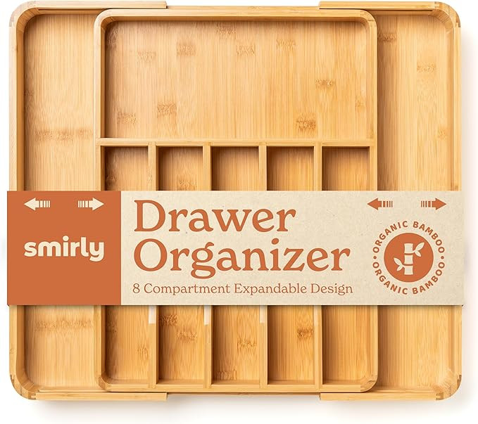 SMIRLY Bamboo Kitchen Drawer Organizer For Silverware Tray For Drawer Silverware Organizer, Silve... | Amazon (US)