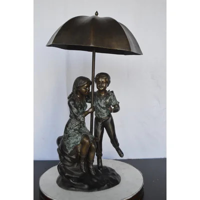 Nifao Collection Kids Playing under Umbrella Bronze Fountain - Size: 20"L x 20"W x 37"H. | Wayfair North America