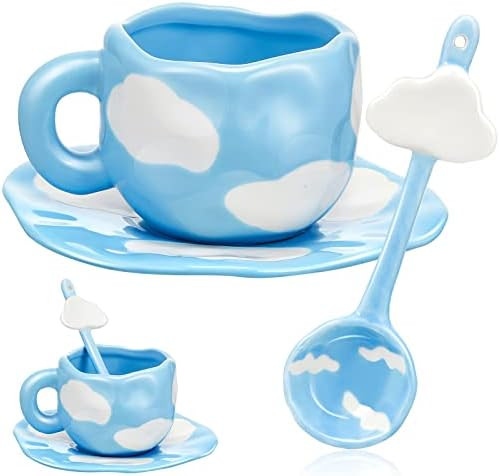 Ceramic Cloud Mug with Saucer Spoon Cute Irregular Coffee Mugs Sets 9 Oz/ 250 ml Aesthetic Cloud ... | Amazon (US)