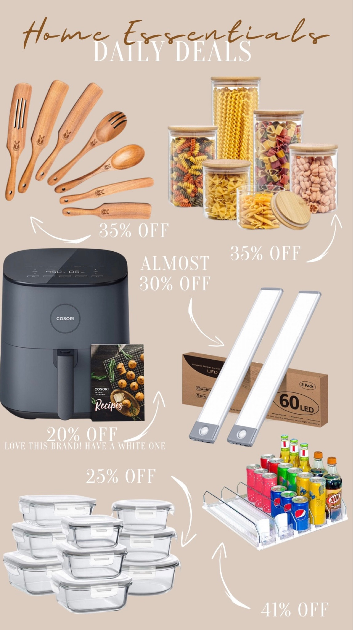 Daily deals - here’s today’s round up of daily deals!

Amazon
Amazon kitchen
Air fryer
Under cabinet lights
Food containers
Food organizers
Wooden spoons
Soda can dispenser

#LTKstyletip #LTKhome #LTKsalealert