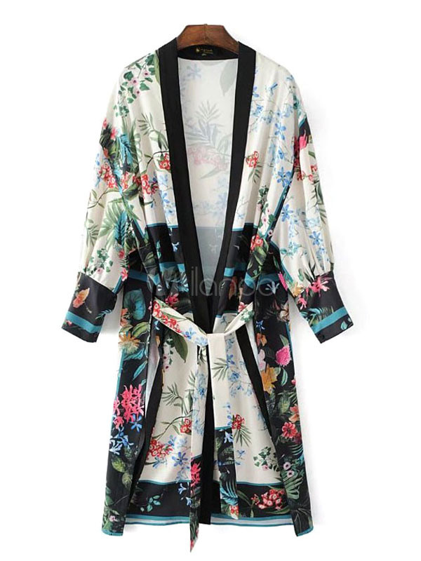 Kimono Cover Ups Floral Print Daffodil Beach Cover Ups | Milanoo