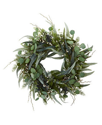 24" Eucalyptus & Mixed Greens Artificial Wreath | Macy's