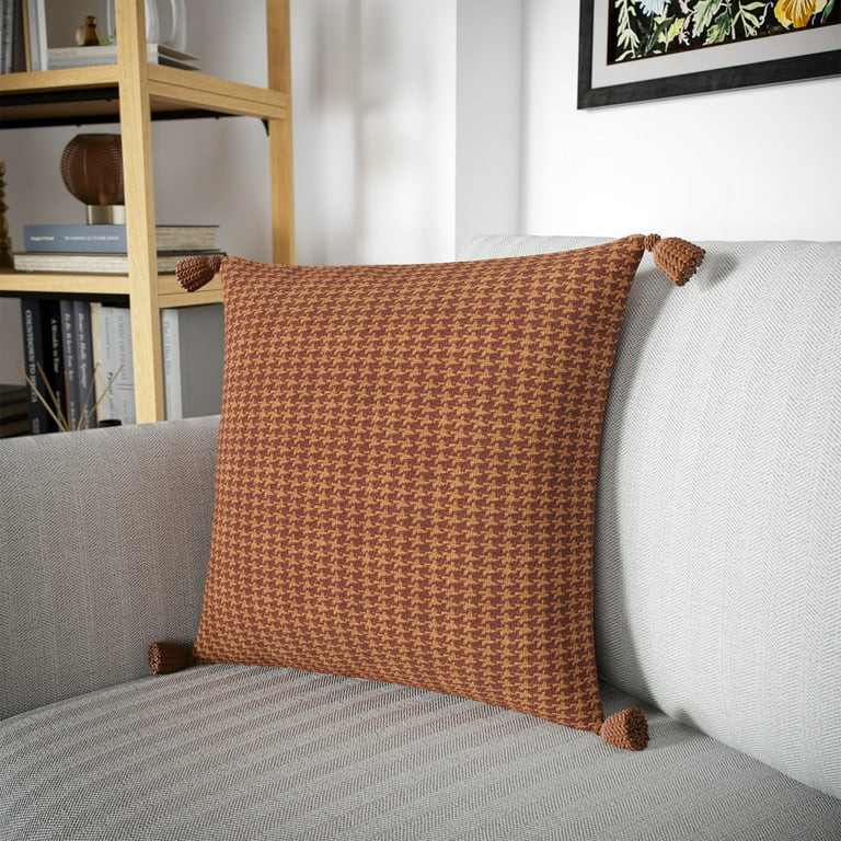 Beautiful Tonal Houndstooth Cotton Slub Decorative Pillow with Tassels by Drew Barrymore, 22" x 2... | Walmart (US)