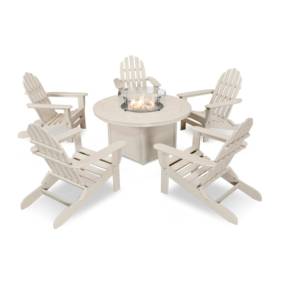 POLYWOOD Classic Adirondack 6 Pc Recycled Plastic Fire Pit Seating Set in Sand by - PWS414-1-SA | BBQ Guys