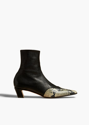 KHAITE - Nevada Stretch Low Boot In Black With Natural Python-Embossed Leather | Khaite
