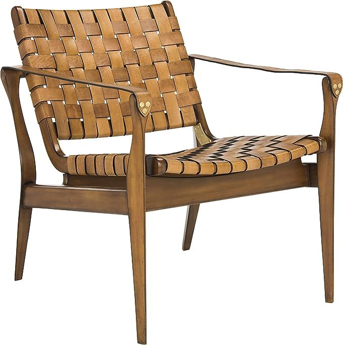 Safavieh Couture Home Dilan Brown Leather Weave and Light Brown Safari Accent Chair | Amazon (US)