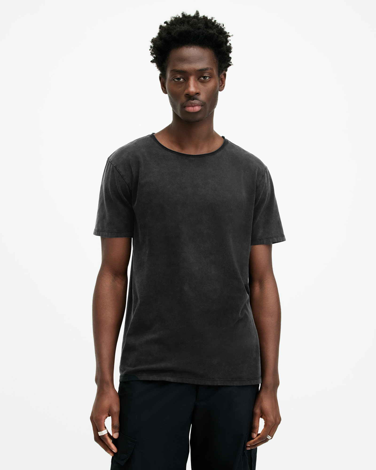 Bodega Crew Neck Raw Edge T-Shirt Washed Black | ALLSAINTS US | AllSaints US