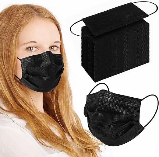 100Pcs Black Disposable Face Mask, 3 Ply Black Face Masks with Soft Elastic Ear Loops | Amazon (US)