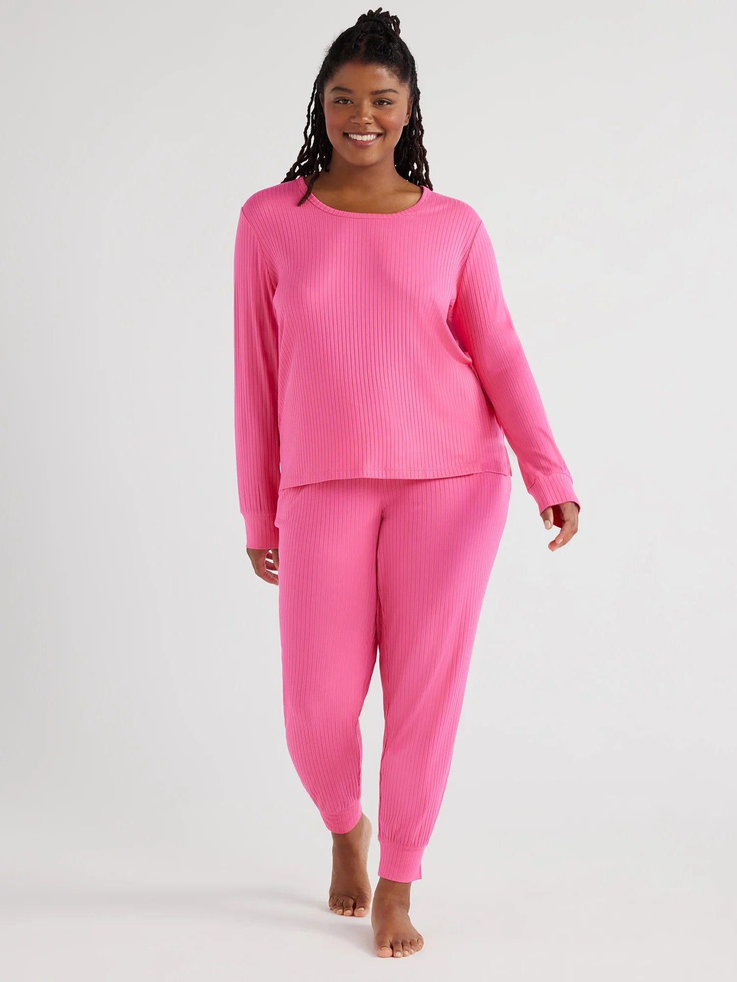 Joyspun Women’s Ribbed Top and Pants Pajama Set, Sizes S-3X | Walmart (US)