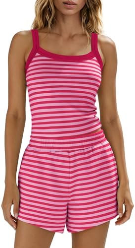 Panadila Women Striped Lounge Set 2 Piece Shorts Sets Spaghetti Strap Tank Top High Waisted Short... | Amazon (US)