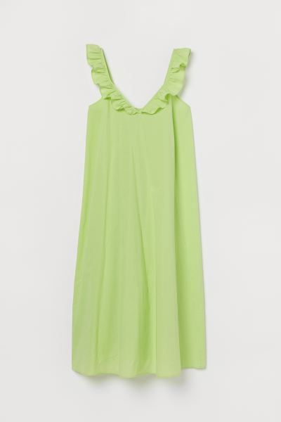 Airy, calf-length dress in woven cotton fabric. Ruffle-trimmed shoulder straps, low-cut neckline ... | H&M (US + CA)