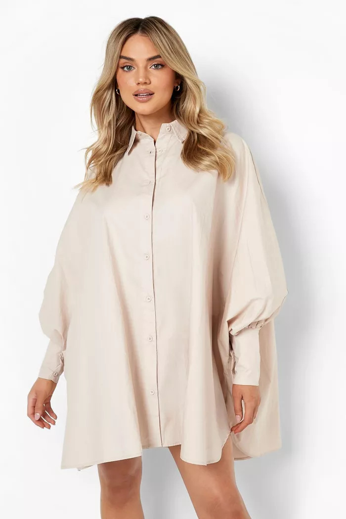 Oversized Batwing Balloon Sleeve Shirt Dress | boohoo (US & Canada)