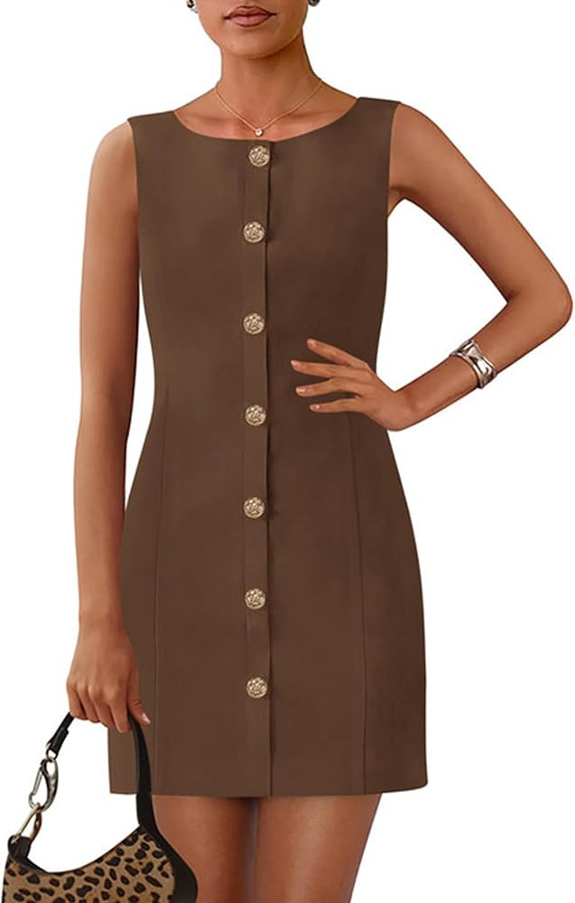 PRETTYGARDEN Work Dresses for Women 2025 Summer Business Short Dress Sleeveless Button Down Forma... | Amazon (US)