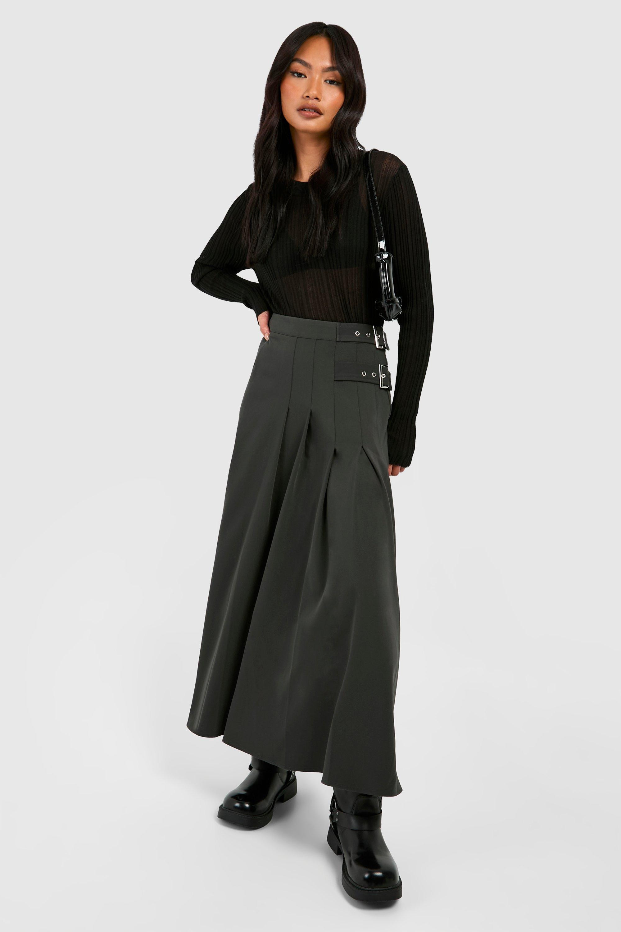 Belt Detail Midi Kilt Skirt | Boohoo.com (UK & IE)