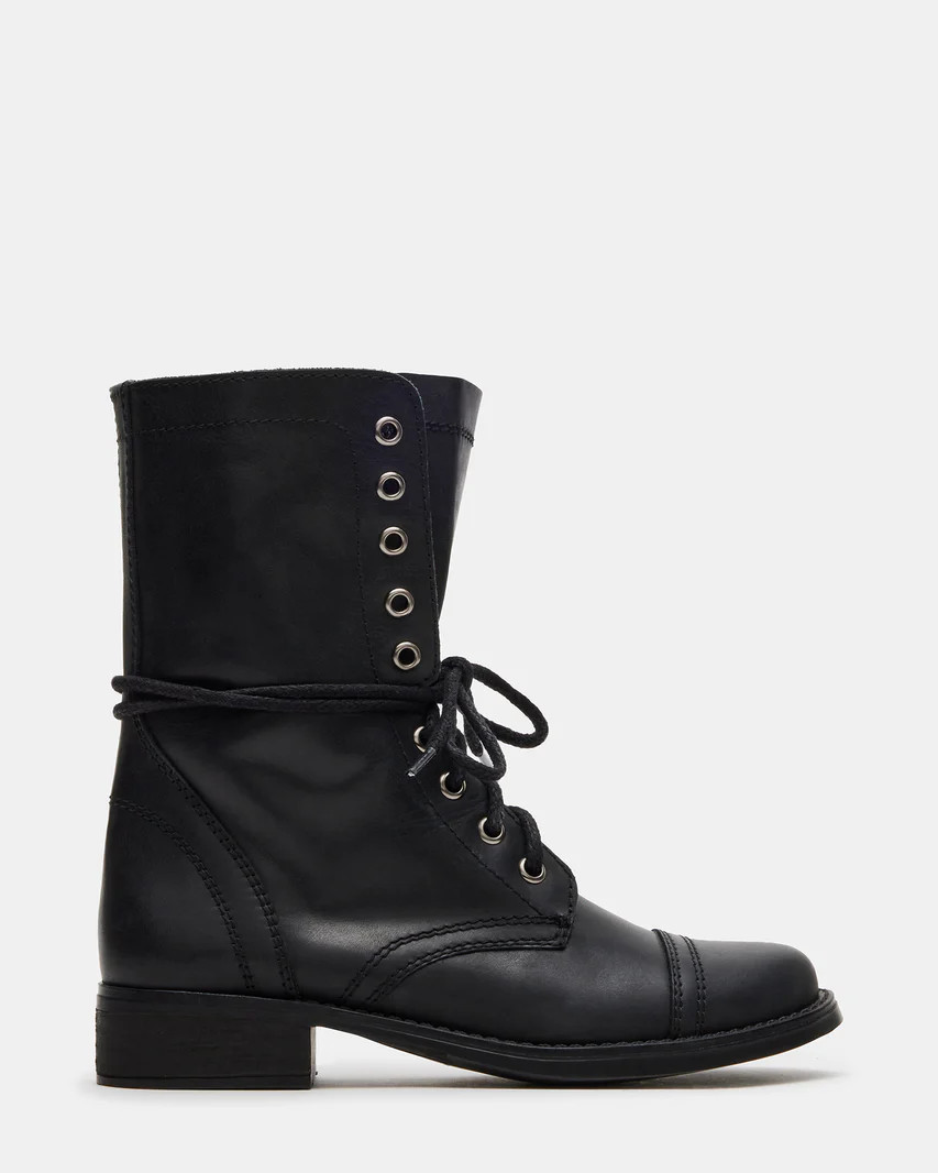 TROOPA3.0 Black Leather Moto Combat Ankle Boot | Women's Booties | Steve Madden (US)