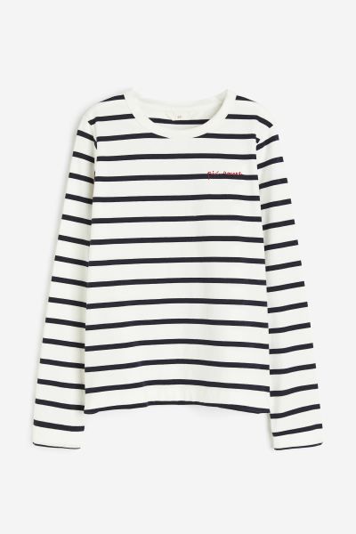 Cotton jersey top - White/Black striped - Ladies | H&M GB | H&M (UK, MY, IN, SG, PH, TW, HK)