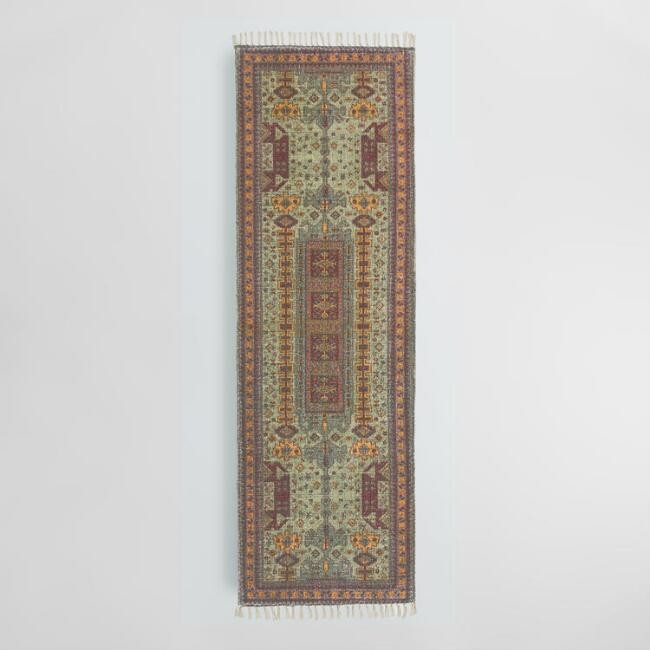 Green and Purple Persian Style Print Cotton Laila Area Rug | World Market