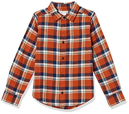 Amazon Essentials Toddler Boys' Flannel Button Down Shirt, Navy Orange Plaid, 2T | Amazon (US)