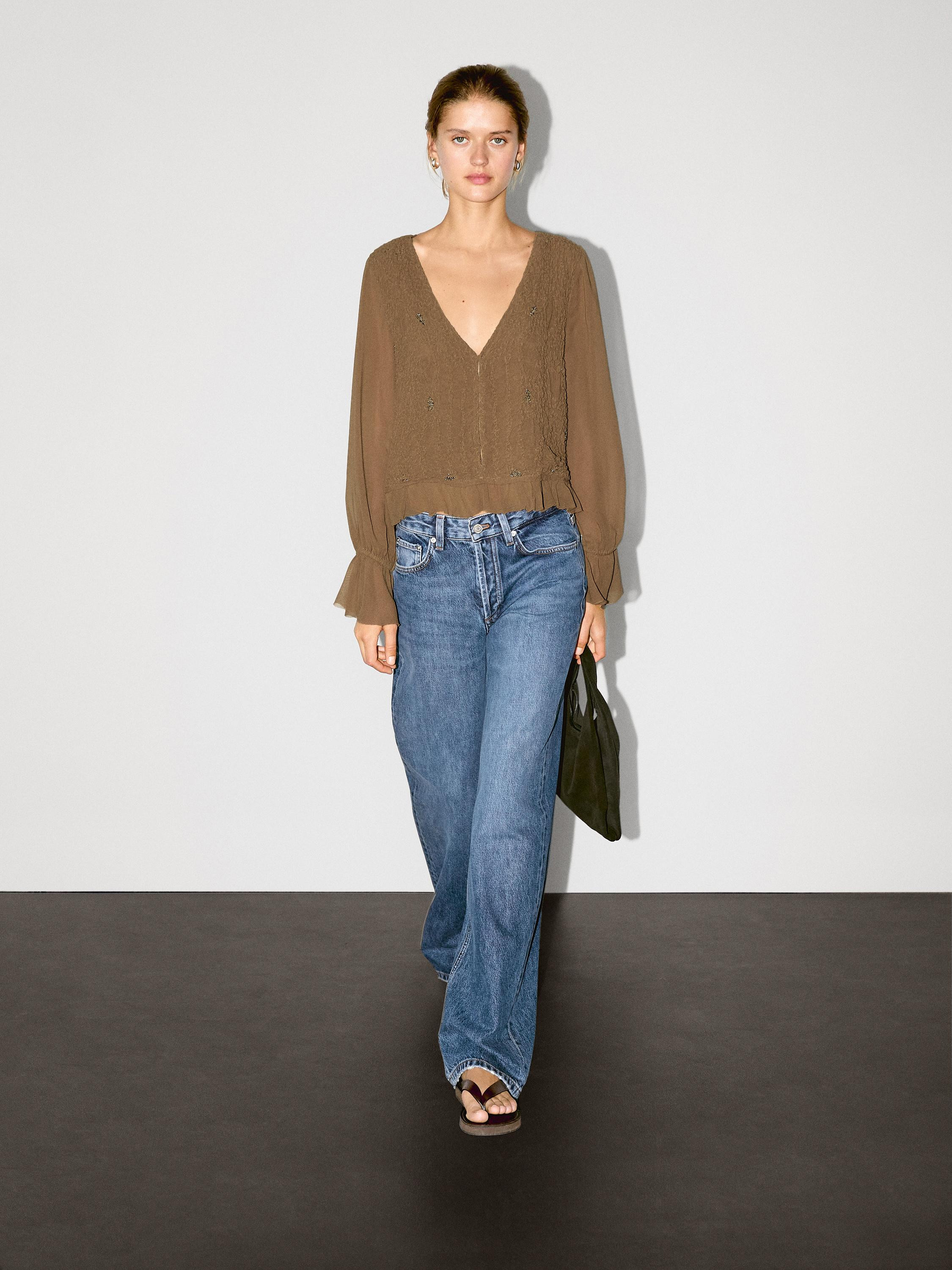 Textured shirt with ruffles | Massimo Dutti US