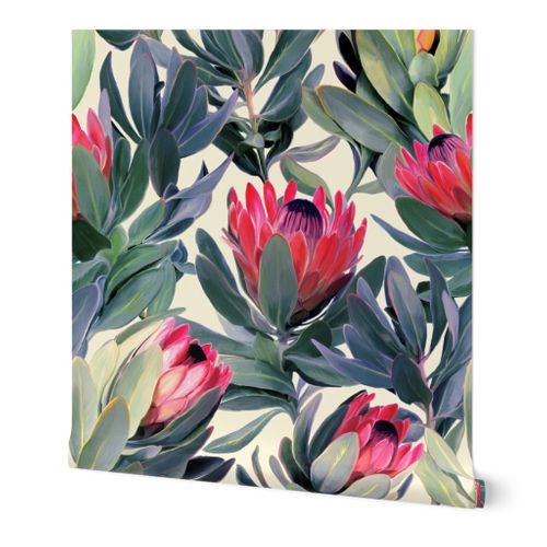 Painted Protea Floral Extra Large Version | Spoonflower