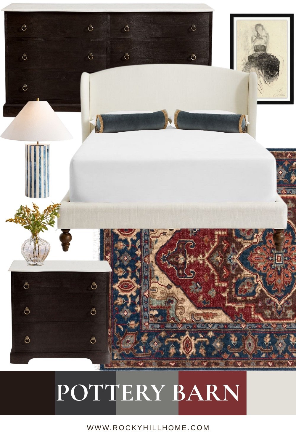 Classic Pottery Barn bedroom with a collected, designer feel 🤎 Cream upholstery, rich dark wood, vintage-inspired red and blue accents, pattern mixing and timeless details make this space feel warm, layered, and elevated.

#potterybarn #bedroomdecor #bedroominspo #traditionaldecor #classicinteriors #homedecor #interiordesign #ltkhome

#LTKHome