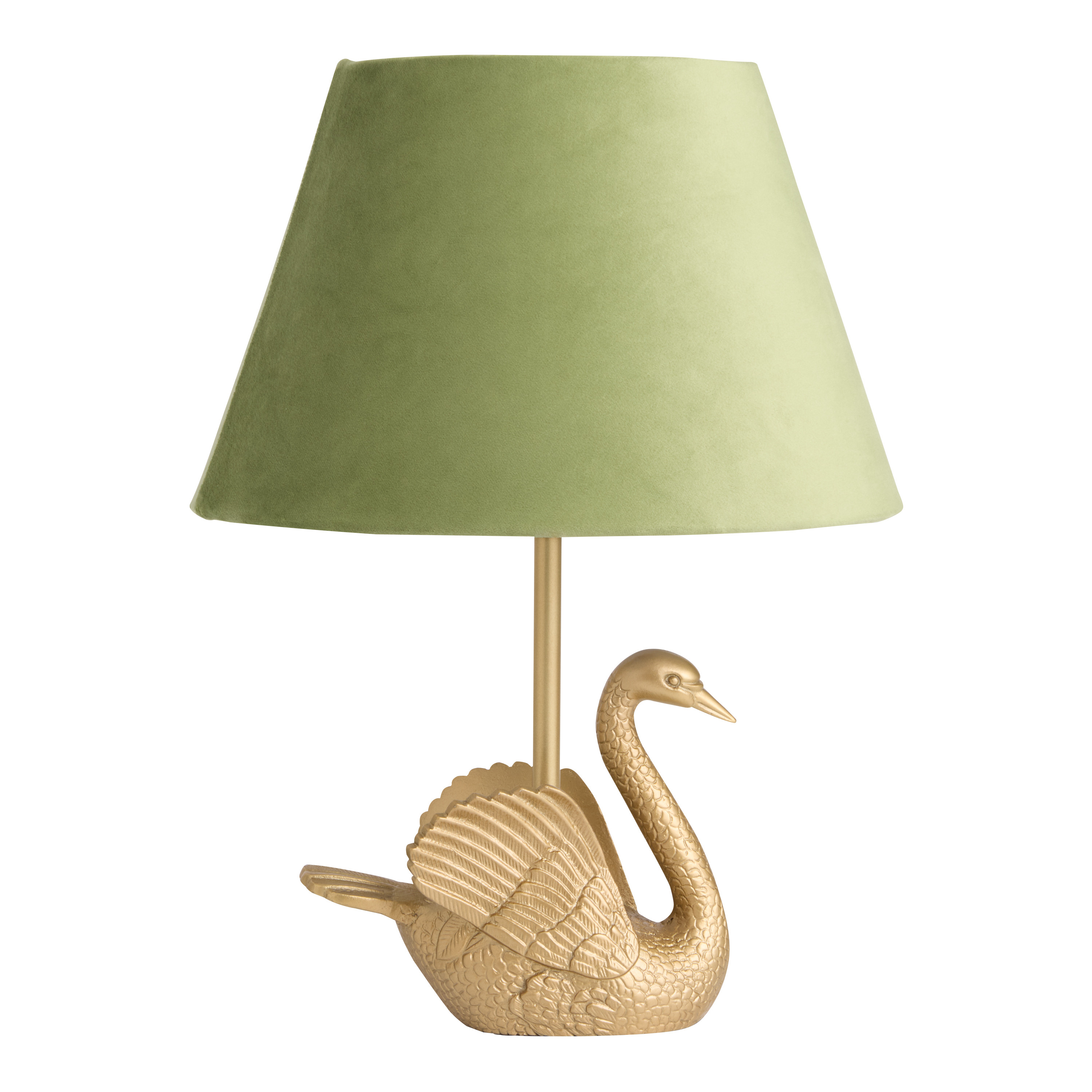 Gold Cast Resin and Green Velvet Swan Shaped Accent Lamp | World Market