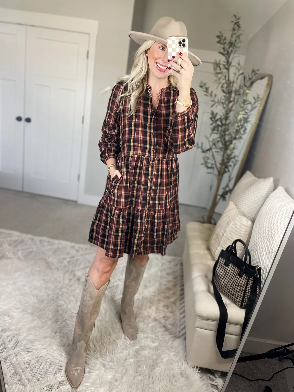 Time and Tru Women's Tiered Plaid Shirtdress with Puff Sleeves, Sizes  XS-XXXL