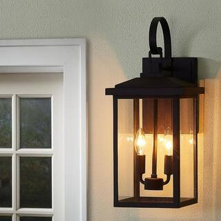 2-Light Black Outdoor Wall Lantern Sconce | The Home Depot