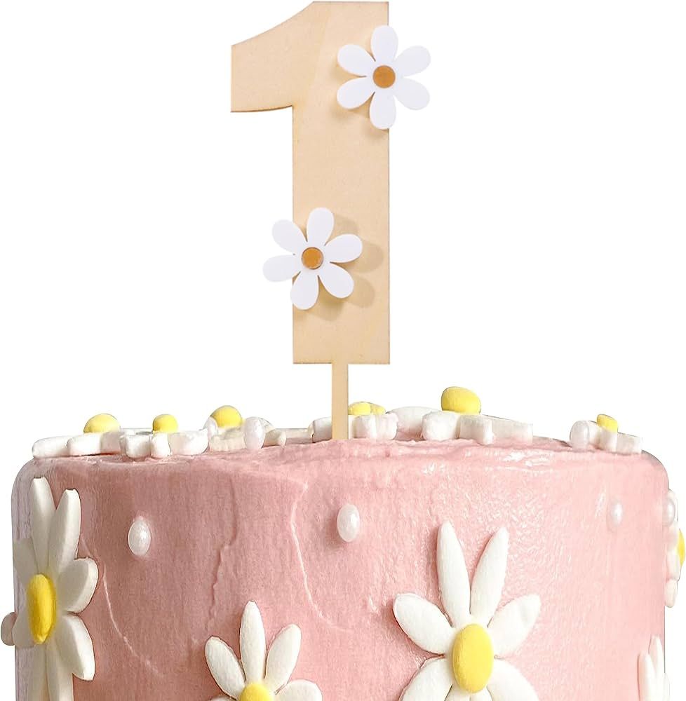 Wooden Daisy Cake Topper For 1st Birthday - Daisy Birthday Party Decor, Retro Groovy Birthday, Bo... | Amazon (US)