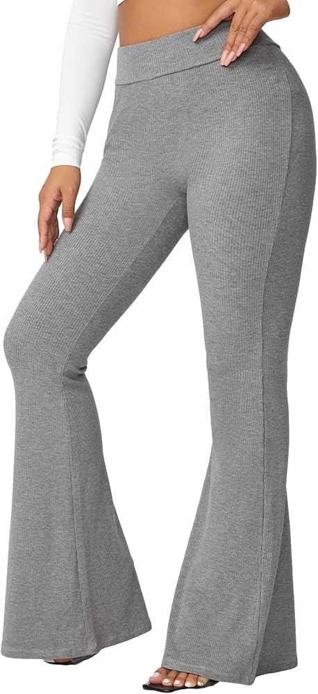 SOLY HUX Womens Ribbed Knit Flare Leggings Sweatpants High Waisted Bell Bottoms Bootcut Pants | Amazon (US)