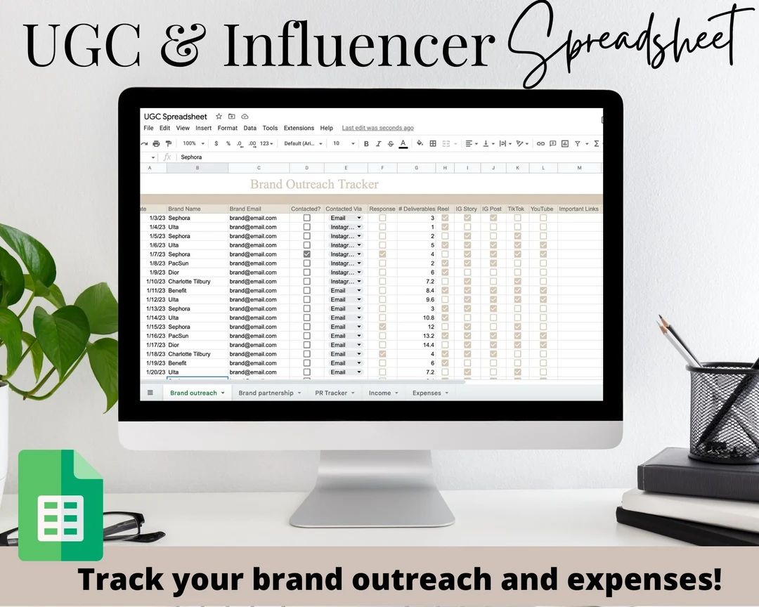 EASY UGC Outreach Google Spreadsheet Template, Influencer Spreadsheet, UGC Script, influencer bra... | Etsy (US)