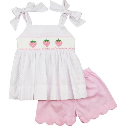 Pink Dot Smocked Strawberry Short Set - Shipping Late April | Cecil and Lou