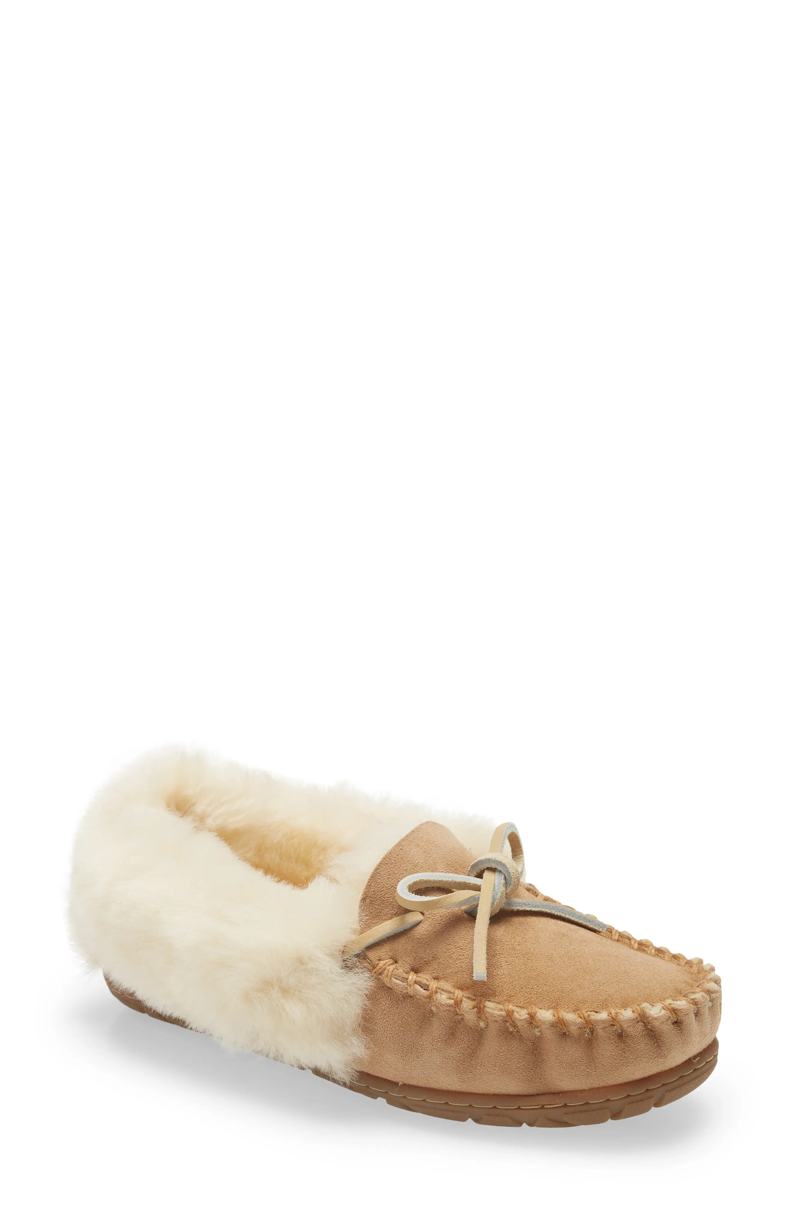 L.L.Bean Wicked Good Genuine Shearling Moccasin Slipper, Size 7 in Natural at Nordstrom | Nordstrom