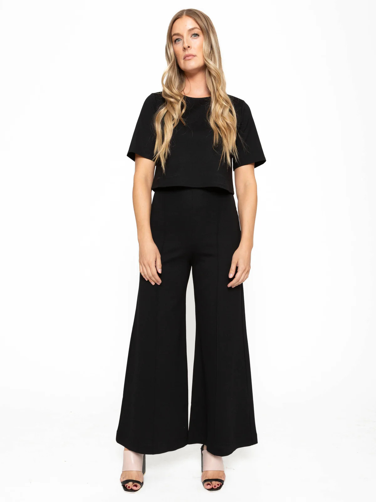 Black Ponte Knit Wide Leg Pant: Cropped | Ripley Rader