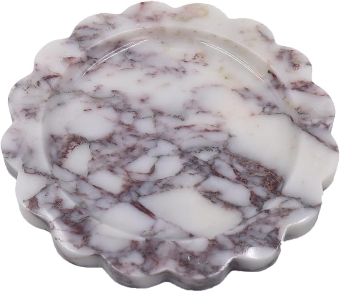 Round Marble Decorative Tray with Scalloped Edge, Luxury Natural Stone Bathroom Vanity Tray, Dres... | Amazon (US)