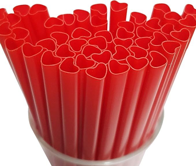 The best MOON 100pcs Heart Shaped Red Straws Disposable Drinking Cute Straw Individually Wrapped ... | Amazon (US)