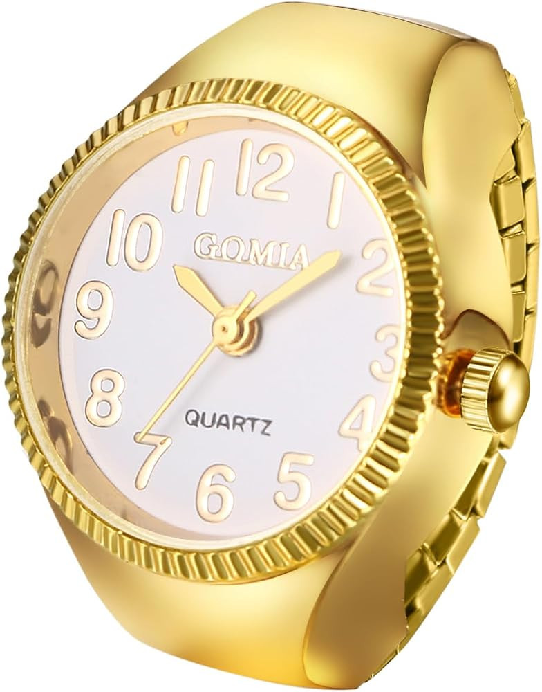Lancardo Vintage Elastic Finger Watch: Round White Dial Quartz Movement Bling Gold Silver Tone Ri... | Amazon (US)
