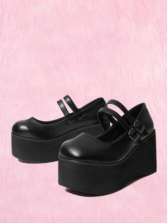 Kawaii Buckle Decor Mary Jane Wedges | SHEIN