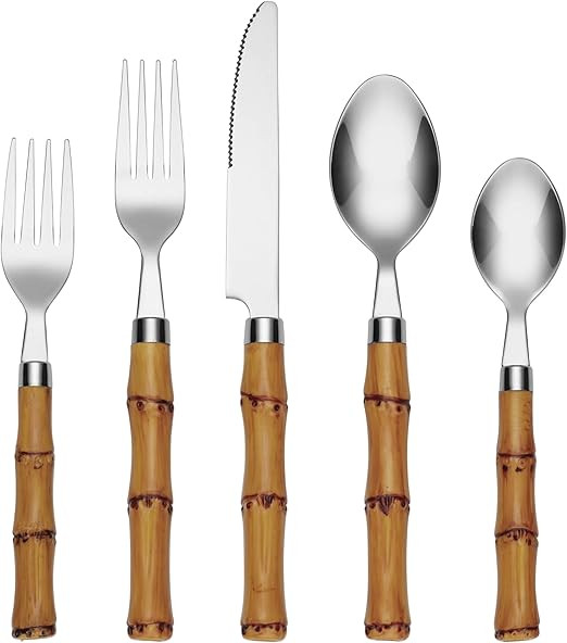 Bamboo Plastic 20 Piece Flatware Set | Amazon (US)