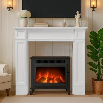Modern Fireplace Mantel, 43.27" White Wooden Fireplace Mantel Surrounds With Leg For Electric Fireplaces, Premium Mdf Decorative Freestanding Mantel F | Wayfair North America