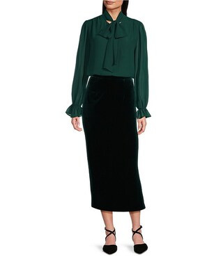 Alex Marie Eleanor Stretch Velvet High Rise Sheath Pencil Midi Coordinating Skirt | Dillard's | Dillard's