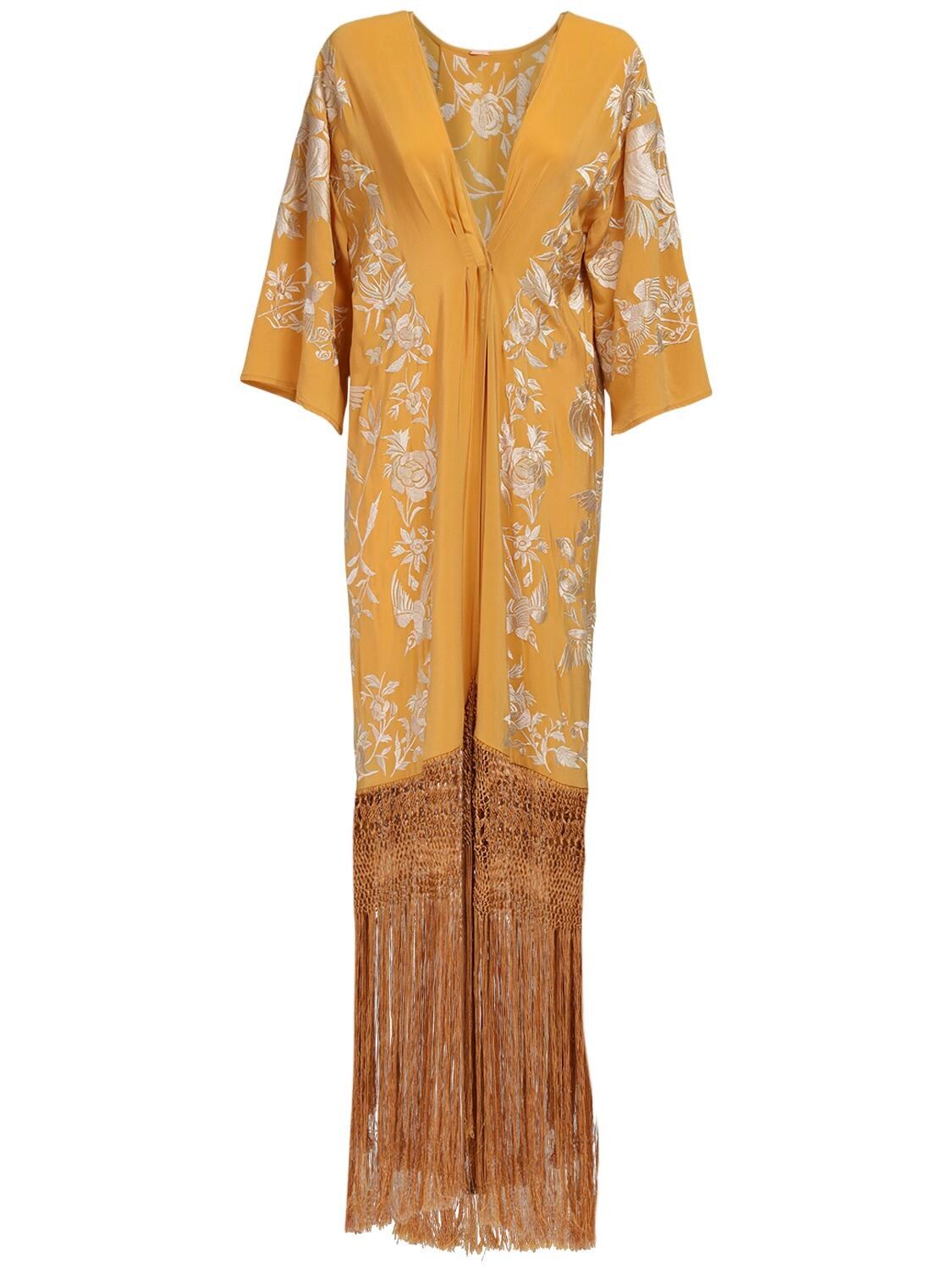 Embroidered Silk Kimono W/ Fringes | Luisaviaroma